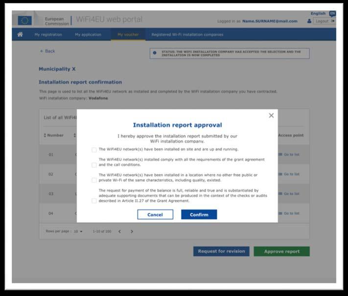 instalace vyhovuje a že splňuje požadavky stanovené