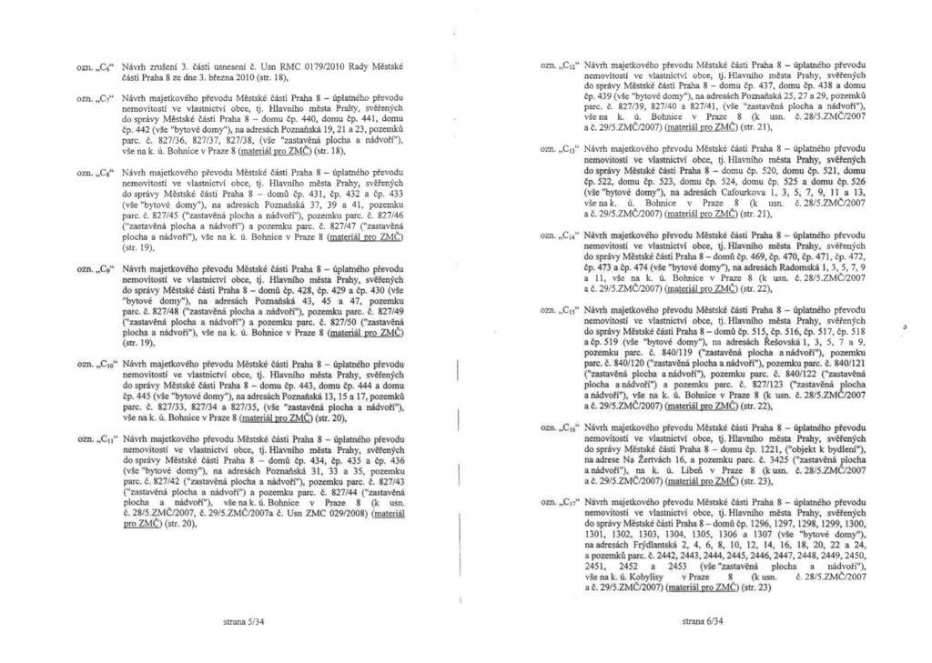 ozn. "C6" Návrh zrušení 3. části usnesení č. Usn RMC 0179/2010 Rady Městské části Praha 8 ze dne 3. března2010 (str. 18), 