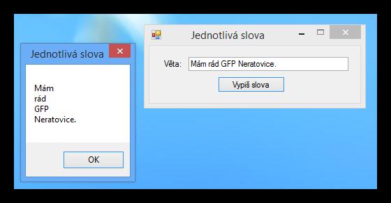 Př. program, který rozloží větu na jednotlivá slova.