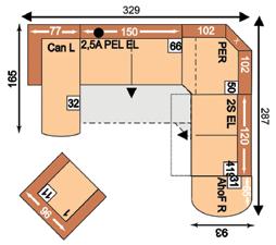 područka vpravo a podhlavník vpravo; 1 = křeslo Plocha lůžka: 238 x 124 cm 3 Can-2,5APELEL-PER-2SEL- AhoFR-1 Can L = kanape vlevo; 2,5A PEL EL = 2,5-sedák s trapézovým příčným