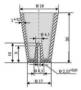 Tvar a rozměry korundového kelímku (mm) 3.2.