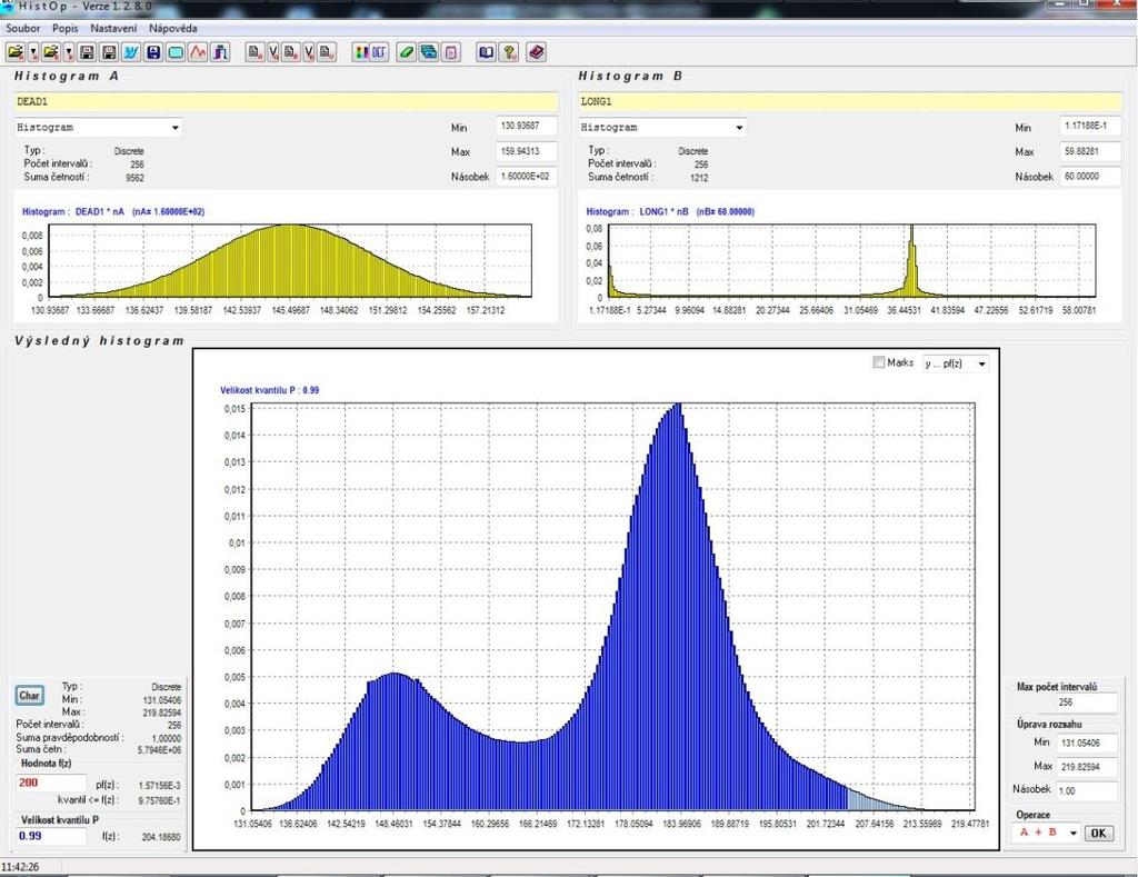 Programový nástroj HistOp S jeho využitím lze provádět základní aritmetické operace s histogramy A a B: Součet histogramů A a B Rozdíl histogramů A a B