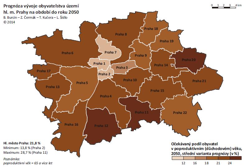 Koncentrace seniorů se tak, jak budou stárnout původní sídlištní celky, bude přesouvat do okrajových obvodů Prahy a naopak podíl seniorů v historickém jádru bude nejnižší.