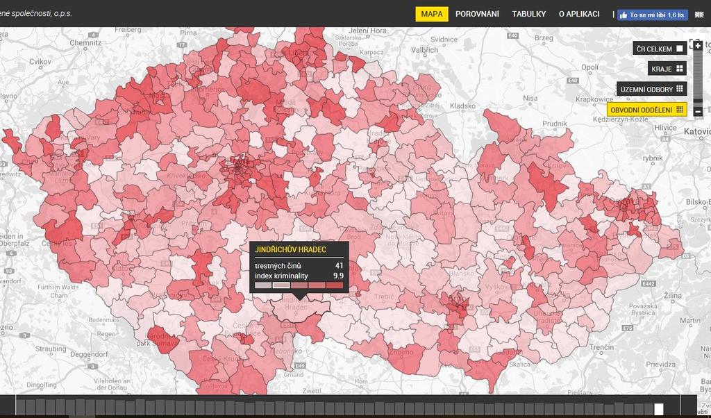 Mapa č.5: Index kriminality Obvodní oddělení Jindřichův Hradec (květen 2018) Zdroj: http://www.mapakriminality.
