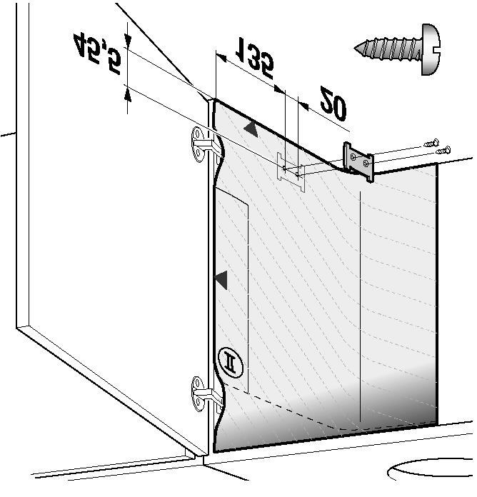 Za tím účelem přiložte šablonu II odpovídajícím způsobem dále dozadu Stabilita skříně musí být zajištěna jak během montáže tak po montáži.
