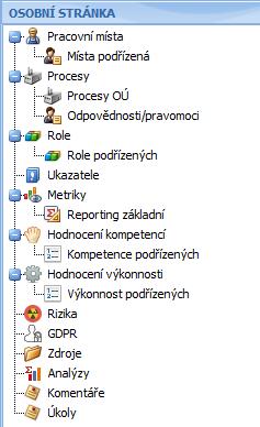 4. Osobní stránka Osobní stránka poskytuje komplexní personifikovaný pohled na data pracovníka, vyplývající z jeho pracovního zařazení a zpřístupňuje tak pracovníkovi informace, potřebné k výkonu