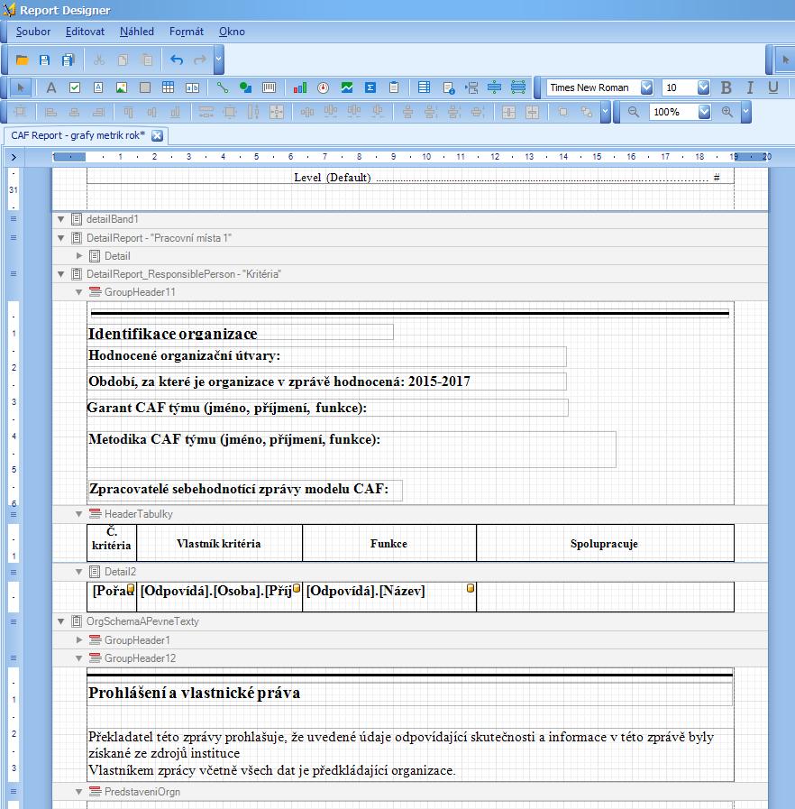 Obr. ukázka návrhu tiskové sestavy pro výslednou hodnotící zprávu CAF 2013 v