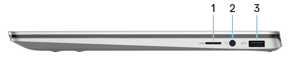 Pohledy na počítač Inspiron 7386 3 Vpravo 1 Slot pro kartu microsd Slouží ke čtení z karty microsd a zápisu na ni.
