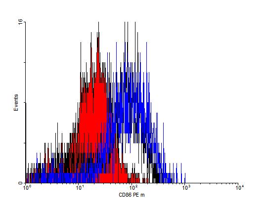 4.1.3. Exprese CD86 1) Histogram 2) Dot plot CD 86 (24 hod. / LPS 50 ng/ml) CD 86 (čas 0) CD 86 (24 hod. LPS 50 ng/ml) CD 86 (24 hod.