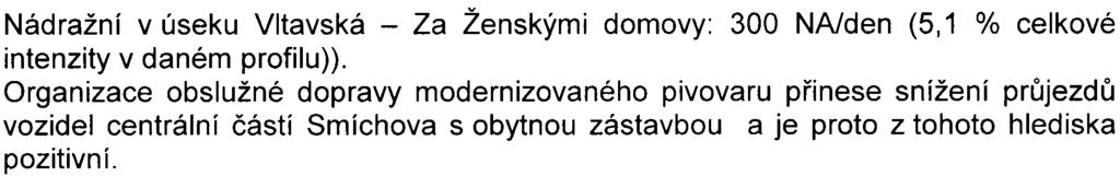 7 Nádražní v úseku Vltavská - Za Ženskými domovy: 300 NA/den (5,1 % celkové intenzity v daném profilu)) Organizace obslužné dopravy modernizovaného pivovaru pøinese snížení prùjezdù vozidel centrální