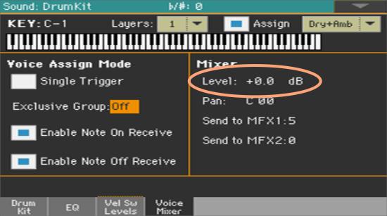 1] Přidali jsme nové menu Dry+Amb do všech částí stránky Sound Edit > DrumKit, kde můžete vybírat části zvuku Dry a/nebo Ambient.