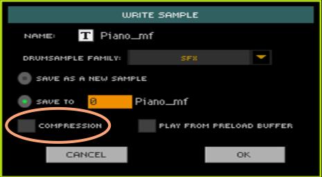 42 Zkomprimujte samply 1 Na kterékoliv stránce sekce Sample editing, zvolte příkaz Compress all samples v menu stránky, kterým spustíte kompresi.