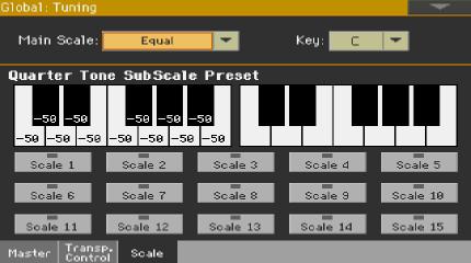 Více SC Presetů Pokud jste na panelu Style Play/Song Play > main page > Sub-Scale, nebo na stránce Global > Tuning >