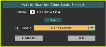 65 1 Na stránce Global > Tuning > Scale, příkazem Write Quarter Tone SC Preset v menu stránky otevřete dialog Write Quarter Tone Scale Preset.