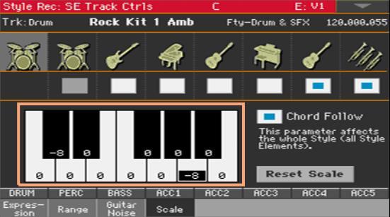 1] Aby bylo programování snadnější, může být ladění Scale prvku stylu, pouze User ladění. Tuto změnu jsme přidali na stránku Style Record > Style Element Track Controls > Scale.