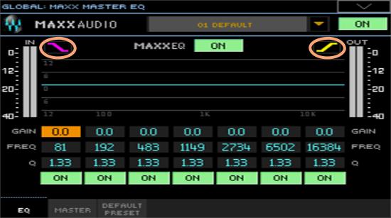74 Master efekty Nyní můžete volit různé křivky MAXX EQ [3.0] Pokud jste na stránce Global > MAXX/MasterEQ > EQ, můžete nyní volit typ křivky EQ pro nejnižší i nejvyšší pásmo.