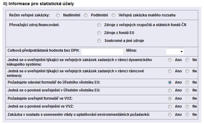 II) Informace pro statistické účely.