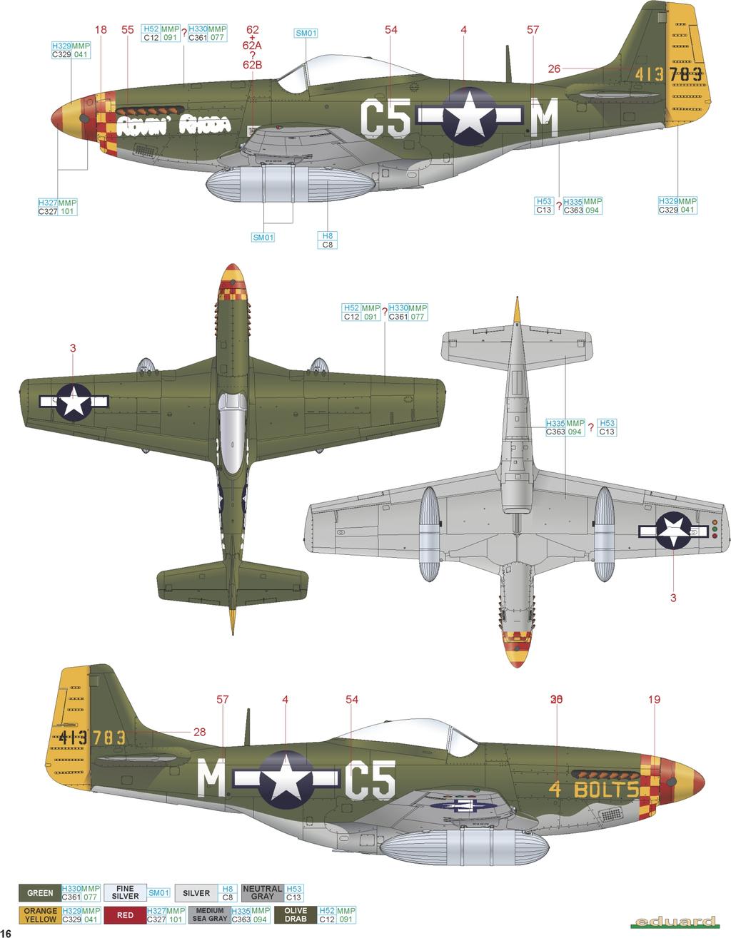 s/n 44-13783, Lt. Irving Snedeker, 364th FS, 357th FG, 8th AF, Leiston, Velká Británie, D duben 1945 357th Fighter Group se stala první stíhací skupinou 8.