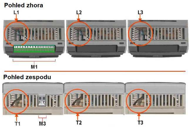 8.1 Umístění svorek Před připojováním nebo odpojováním se ujistěte, že silové i pomocné přívody jsou bez napětí. 8.