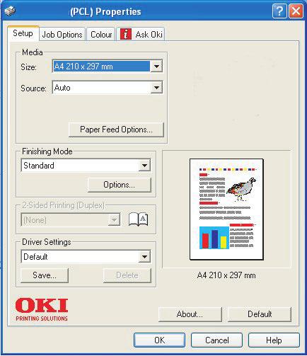 Emulace PCL Klepnutím na tlačítko Vlastnosti v dialogovém okně Tisk používané aplikace se zobrazí dialogové okno ovladače tiskárny, které umožňuje určit předvolby tisku pro daný dokument. 1.