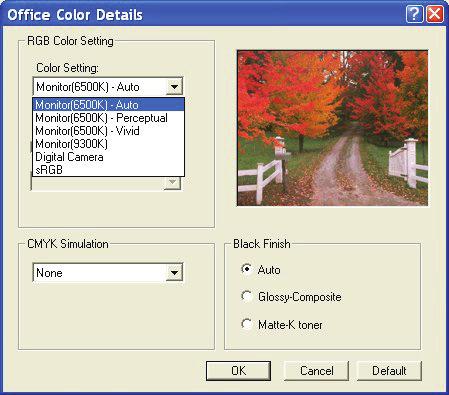 2. Vyberte položku Podrobnosti a vyberte z následujících možností: a b c d e (a) (b) (c) (d) (e) Monitor (6500K) percepční Optimalizován pro tisk fotografií. Při tisku barev je zdůrazněna sytost.