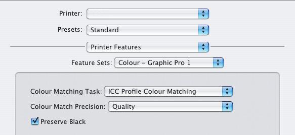 (Viz část Vykreslení na straně 71.) Mac OS X Používáte-li zdrojový dokument CMYK, proveďte simulaci inkoustových barev CMYK pomocí následujícího nastavení ovladače tiskárny: 1.