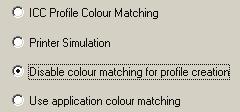 Nastavení ovladače tiskárny pro vytvoření profilu ICC nebo žádné přizpůsobení barev Pokud vytváříte profily ICC pomocí softwaru jiného dodavatele, vyberte možnost [Zakázat přizpůsobení barvy pro