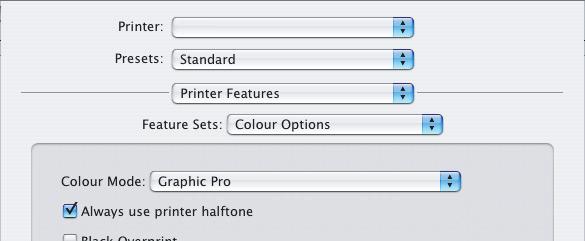 Mac OS X 1. Zvolte příkaz [Soubor] [Tisk]. 1 2 3 4 2. Z nabídky [Tiskárna] (1) vyberte model tiskárny. 3. Vyberte možnost [Funkce tiskárny] (2). 4. Z nabídky [Sady funkcí] (3) vyberte příkaz [Možnosti barev].