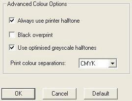 Čím tmavší je oblast, tím více odpovídající tonerové barvy se použije při plnobarevném tisku. Windows PostScript 1.