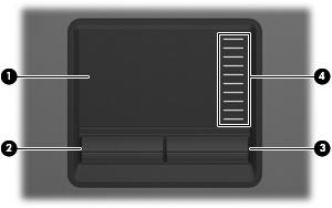 Horní komponenty TouchPad (1) TouchPad* Slouží k přesunutí ukazatele, výběru nebo aktivaci položek na obrazovce. (2) Levé tlačítko zařízení TouchPad* Používá se stejně jako levé tlačítko externí myši.