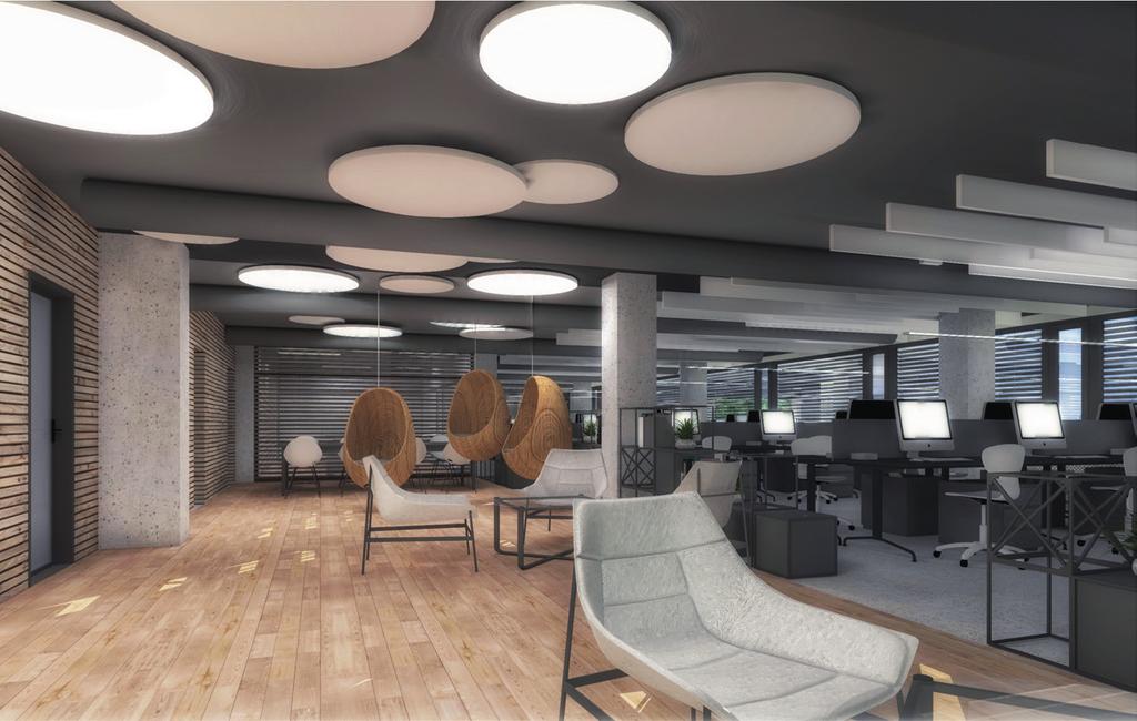 KANCELÁŘE Celková pronajímatelná plocha: až 13 000 m2 / kanceláře standard A / 145 parkovacích míst / variabilita kanceláří a společných prostor / dispozice kancelářských prostor přizpůsobitelná