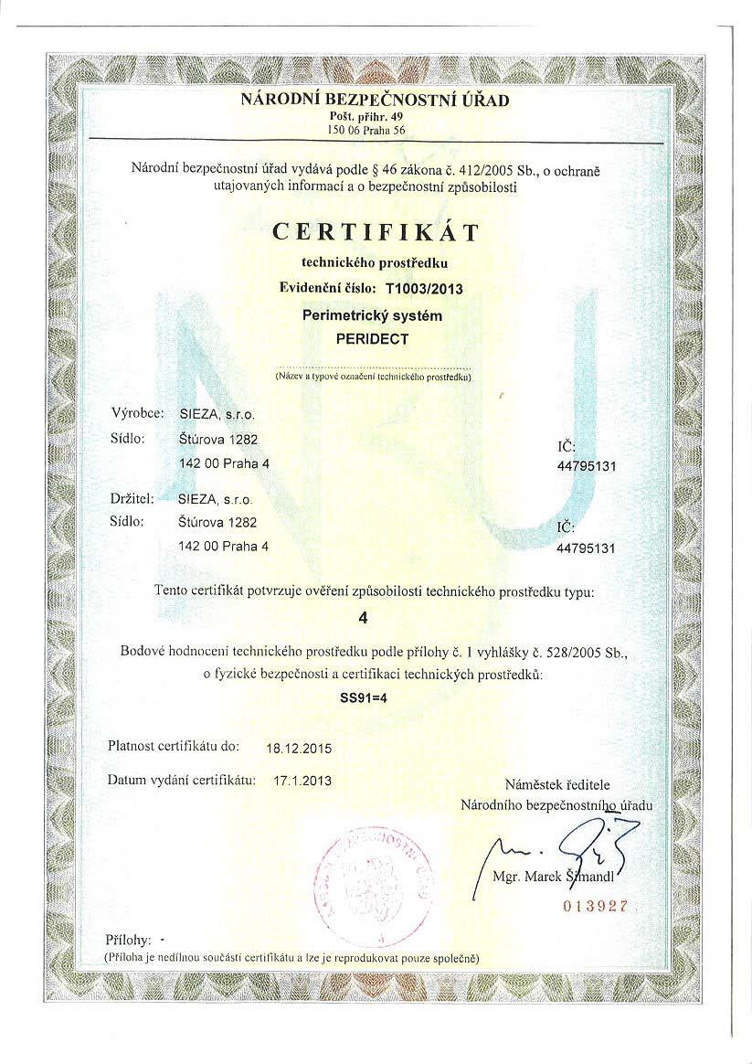8. Certifikáty systému PERIDECT 8.1.