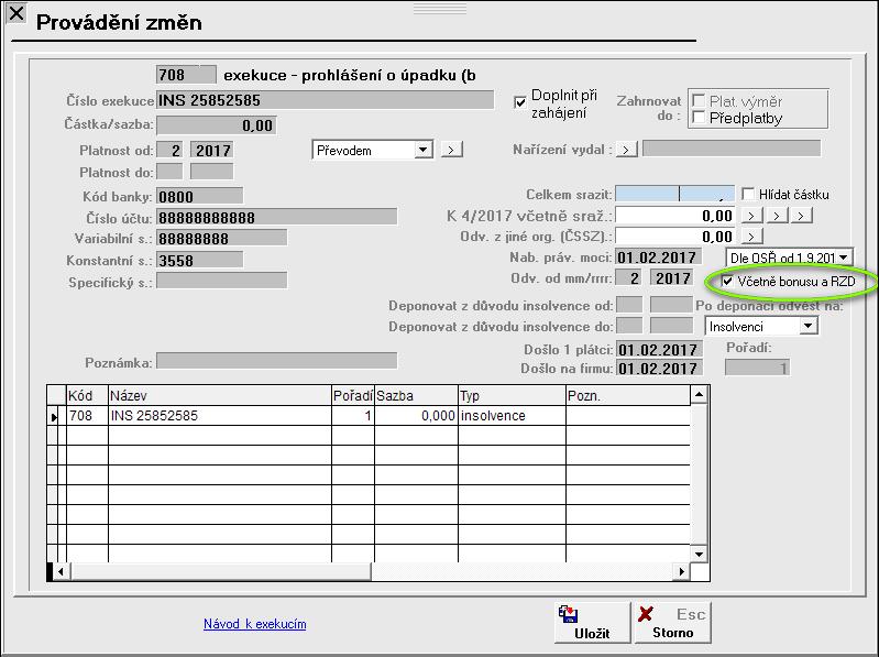 Pokud je insolvence nařízena formou splátkového kalendáře, výši nařízené splátky zapíšete do pole Částka /sazba.