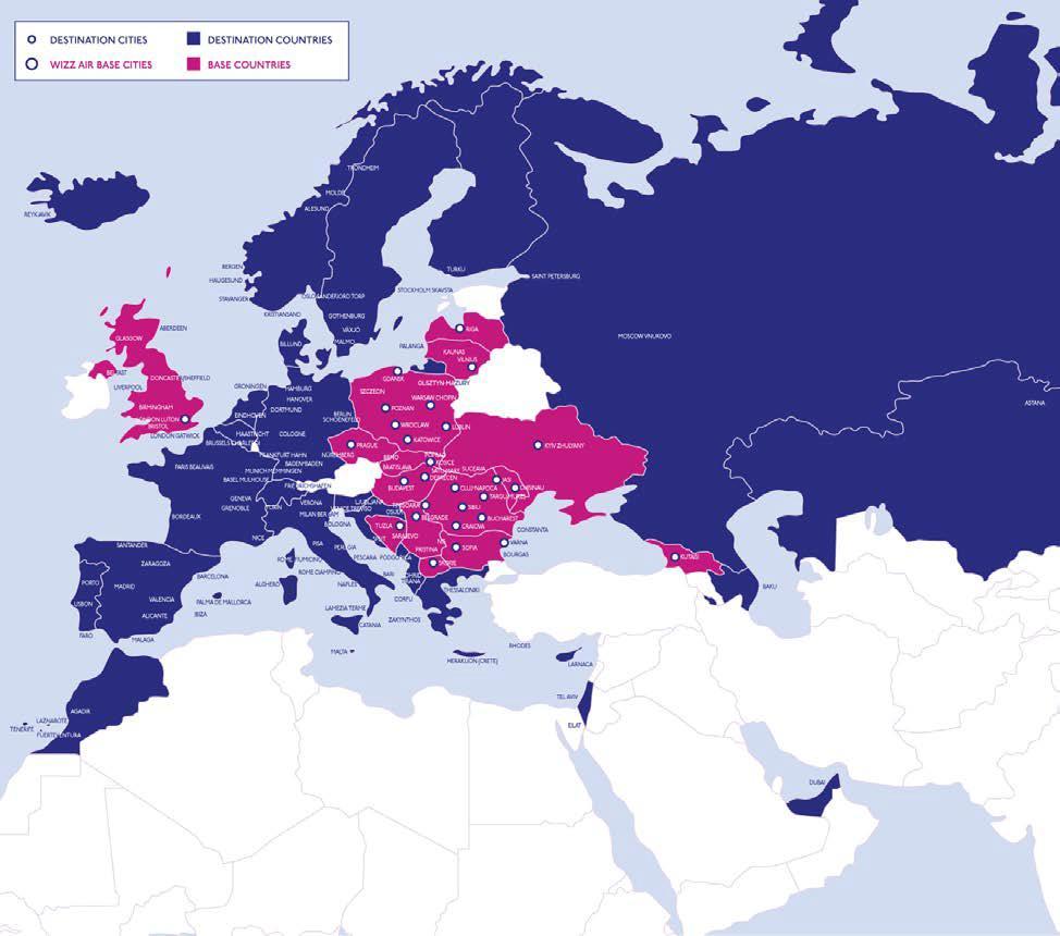 Obrázek 14: Trasy a základny Wizz Air Zdroj: Výroční zprávy Wizz Air 5.1.1.4. Náklady Výše celkových provozních nákladů dosáhly v roce 2017 hodnoty 1,592 mld.