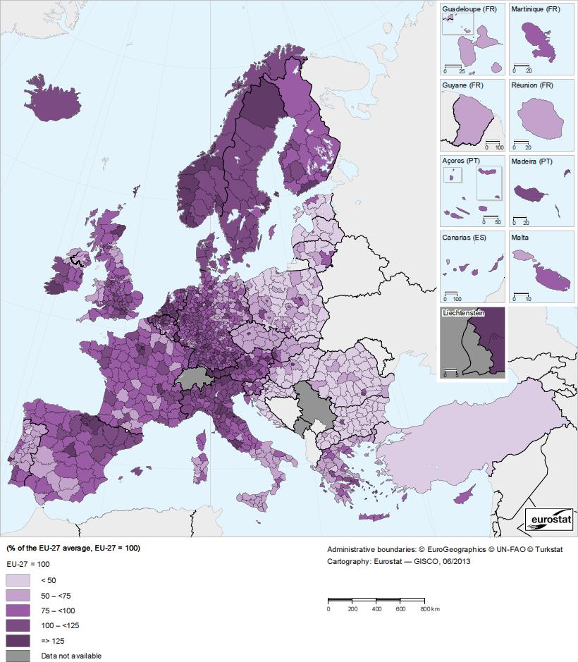 5.6 Srovnání evropských států podle míry regionálních rozdílů Pro úplnost této práce je ţádoucí alespoň rámcové srovnání s dalšími zeměmi, abychom dostali ucelenější obraz o regionálních rozdílech ve