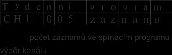9 TÝDENNÍ PROGRAM Umožňuje editovat spínací program pro vybraný kanál. Kapacita 399 programových řádků.