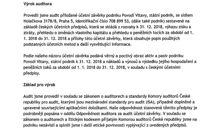 46 47 Zpráva o hospodaření podniku I Zpráva nezávislého auditora ZPRÁVA