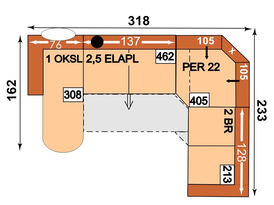 Kombinace 1 1OKSL-2,5ELAPL-PER-2BR Otoman pený s područkou leo a podlaníkem; 2,5-sedák bez područek s