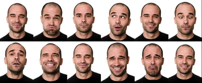 Sdělování výrazem obličeje, tváře mimika Pomocí drobných svalů v obličeji je možné vytvořit bezpočet nejrůznějších výrazů. Vyjádřit lze, zda je člověk šťastný, bezradný, vzteklý atd.