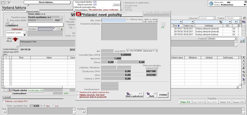 4. krok - výběr odběratele se provede zadáním jakéhokoliv znaku ze zkratky, názvu nebo zákaznického kódu požadovaného partnera do pole zkratka, a program fulltextově vyhledá (podle výskytu těchto