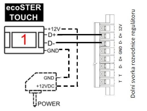 Při použití vodičů s větším průměrem než 0,5 mm 2 se možné použít delší kabel. K regulátoru je možné připojit až 3x pokojový panel ecoster TOUCH.