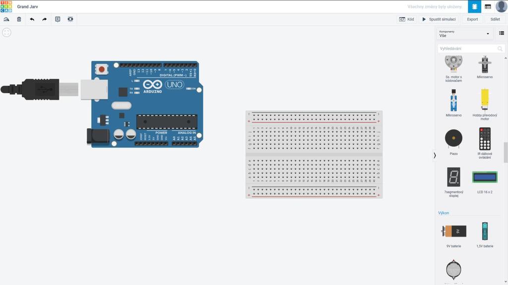 Obrázek 19 Prostředí appletu Tinkercad Circuits Poslední velkou výhodou naplánování obvodu je skutečnost, že se studenti naučí přemýšlet a zvažovat své činy, kdy si nejdříve zadanou úlohu pečlivě