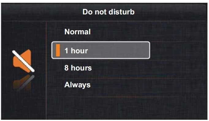 Pro aktivaci režimu nerušit po dobu 1 hodiny vyberte pomocí tlačítek a volbu 1 hour (1 hodina) a potvrďte tlačítkem.