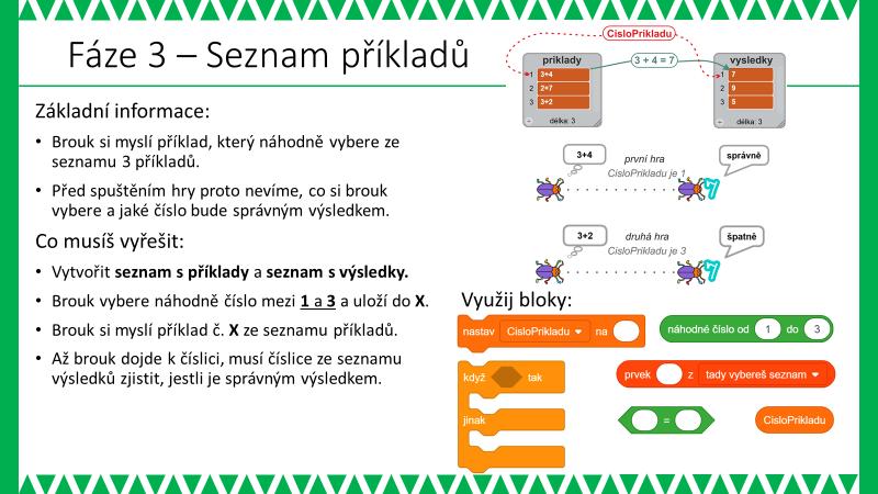 Pohyb Brouka je omezen stěnami bludiště. Na začátku hry Brouk řekne zadání matematického příkladu. Číslice reagují na kontakt s Broukem.