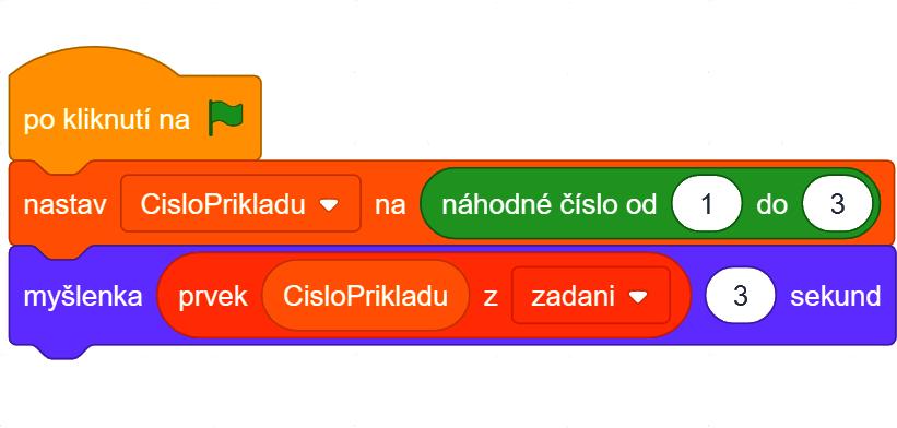 ŘEŠENÍ ÚLOHY: Brouk (přepracování části se zadáním příkladu): vybereme náhodné číslo v rozsahu dle počtu příkladů a uložíme do CisloPrikladu proměnnou CisloPrikladu je třeba nejprve