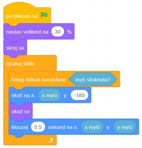 ŘEŠENÍ PROBLÉMU: Scénář pro ovládání pohybu rachejtle: Rachejtle se na obloze objeví a vyletí do místa