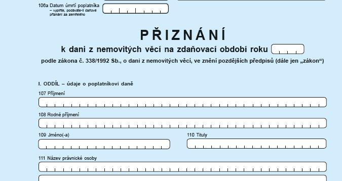 Podle zákona č. 338/1992 Sb., o dani z nemovitých věcí, ve znění pozdějších předpisů, je poplatník povinen daň nově přiznat do 31.