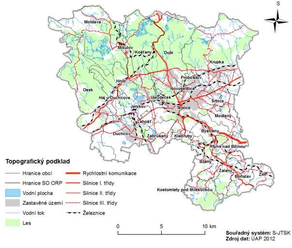 Obrázek 8 Topografie území MAP Z geomorfologického hlediska prochází danou oblastí České středohoří. Krajina je poseta velkým množstvím přírodních i umělých vodních nádrží.