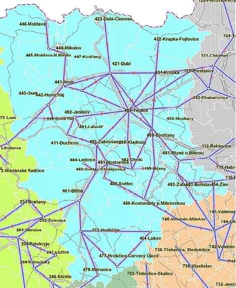době zasahuje i do měst Dubí, Krupka, Košťany a Hrob, Osek, Duchcov a do obcí Mikulov, Moldava, Modlany, Srbice, Bystřany, Rtyně nad Bílinou, Žalany, Bořislav, Žim, Háj u Duchcova, Novosedlice,