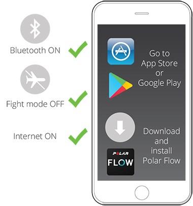 PÁROVÁNÍ TELEFONU S HODINKAMI Před spárováním telefonu s hodinkami musíte hodinky nejprve nastavit prostřednictvím webové služby Polar Flow nebo mobilní aplikace Polar Flow, jak je popsáno v kapitole